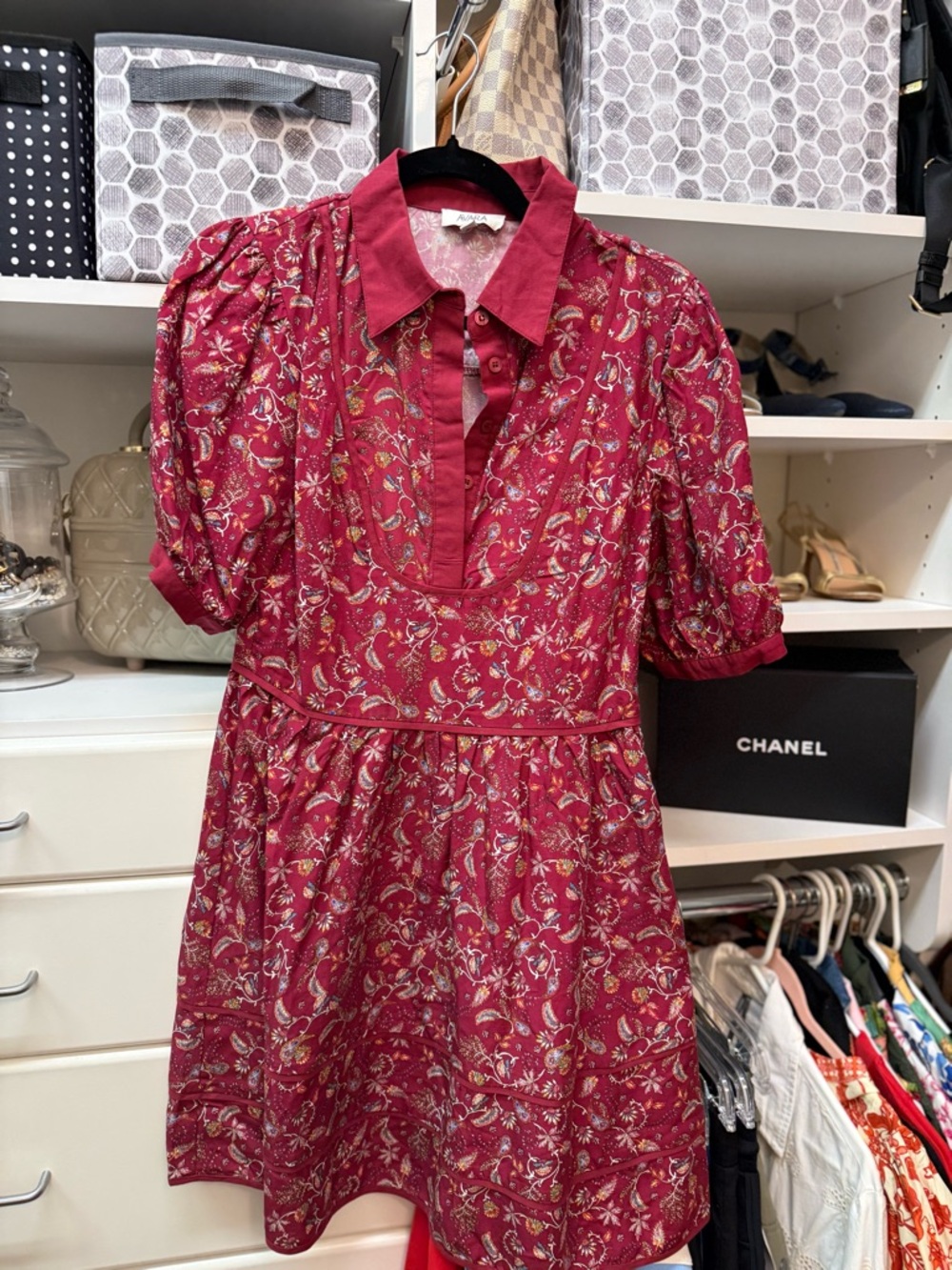 Women's Floral Burgundy Short Dress by Anine Bing